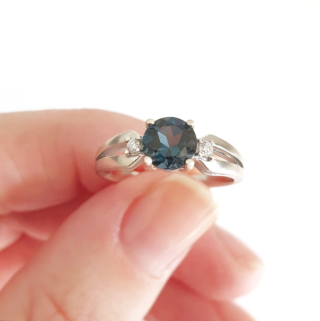 London Blue Topaz Looped Shoulder with Diamond Accent Ring