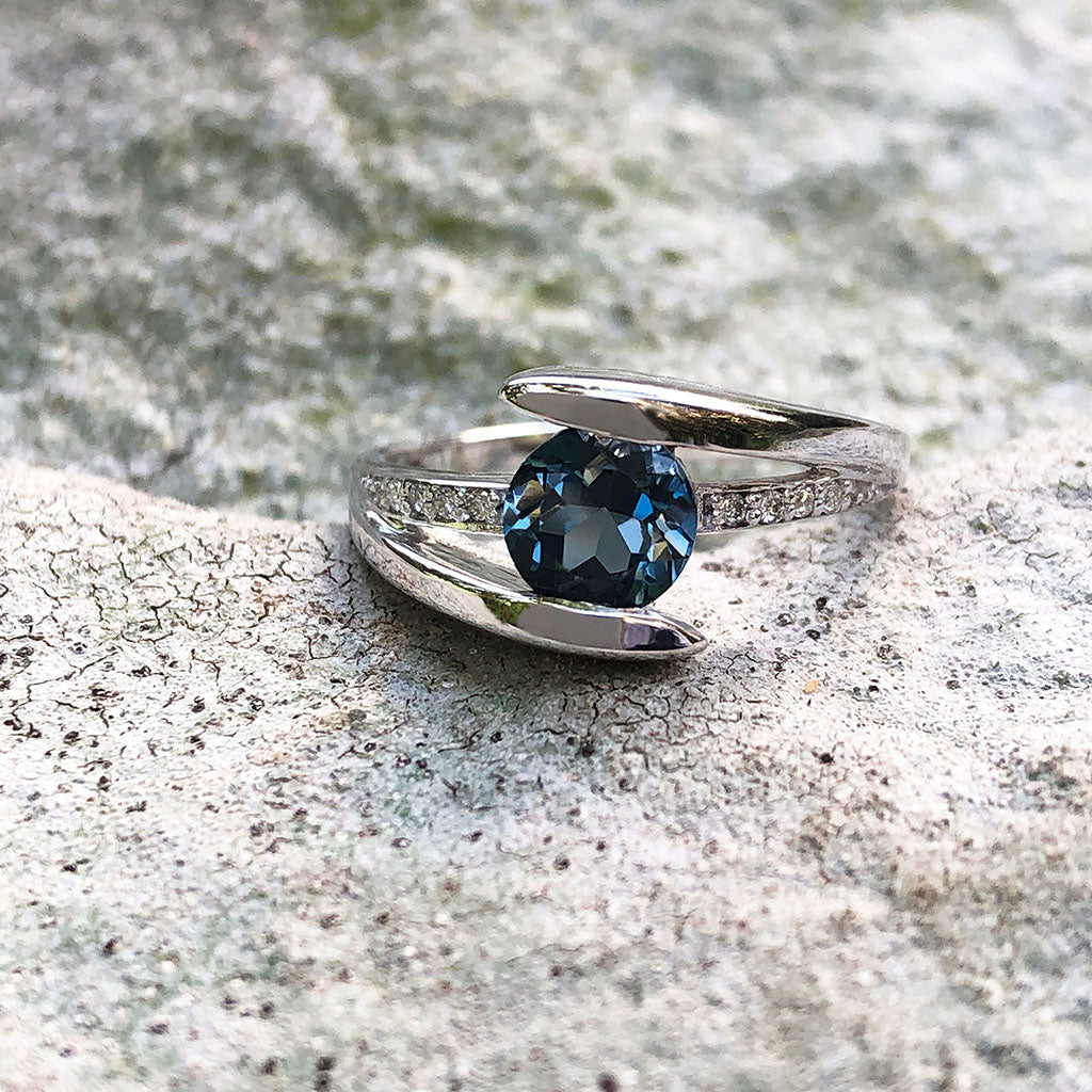Symbolic London Blue Topaz and Diamond Split Shank Ring