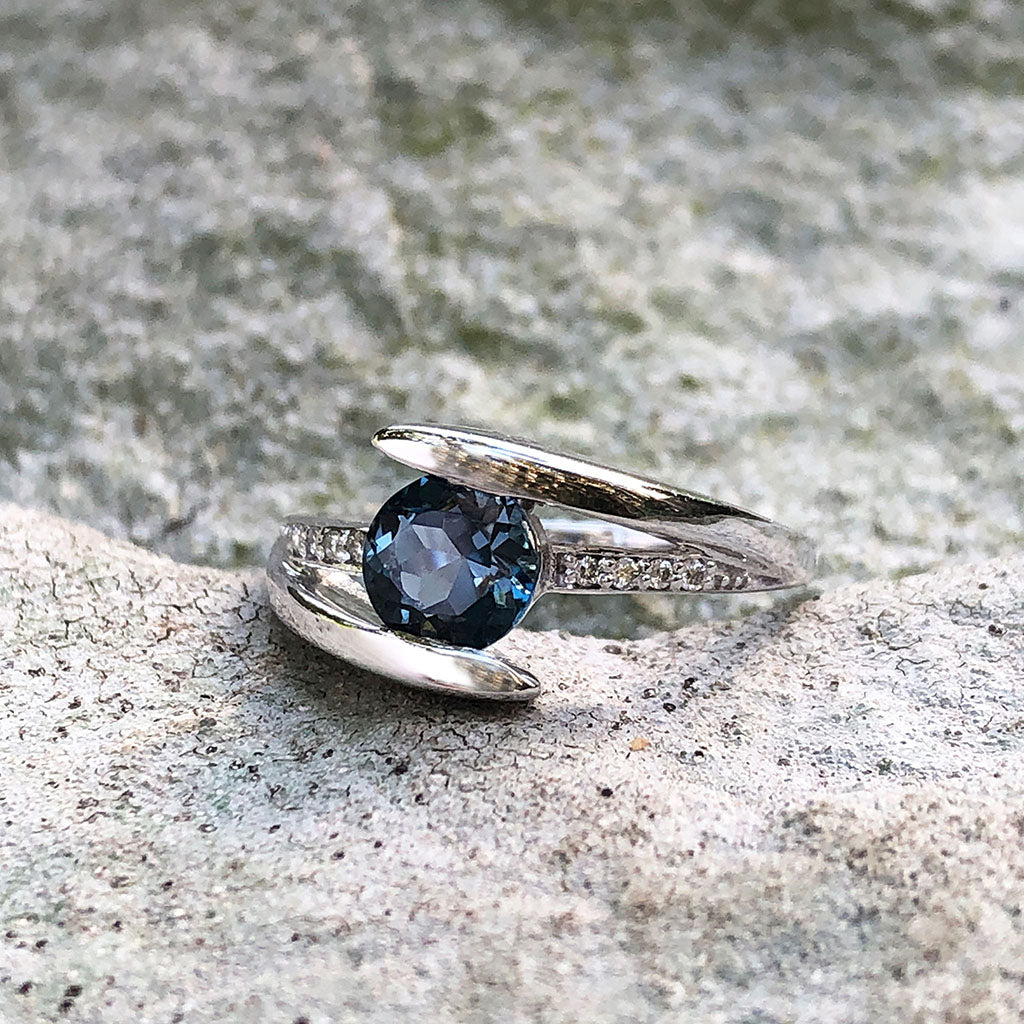 Symbolic London Blue Topaz and Diamond Split Shank Ring