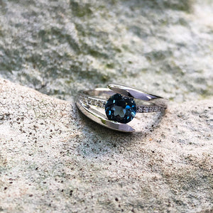 Symbolic London Blue Topaz and Diamond Split Shank Ring