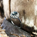 London Blue Topaz and Diamond halo Ring