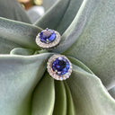 Scintillating Tanzanite with Single Diamond Halo Stud Earrings
