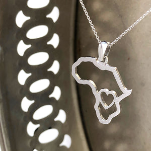 Love of Africa White Gold Cutout Map Pendant