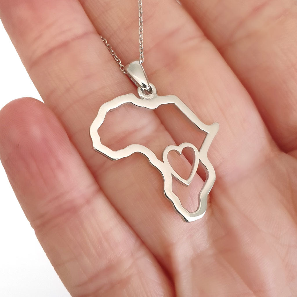 Love of Africa White Gold Cutout Map Pendan