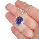 Luxurious Double Diamond Halo Oval Tanzanite Pendant