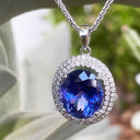 Luxurious Double Diamond Halo Oval Tanzanite Pendant