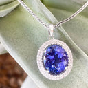 Luxurious Double Diamond Halo Oval Tanzanite Pendant