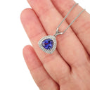 Luxurious Double Diamond Halo Trilliant Tanzanite Pendant