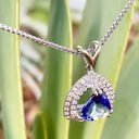 Luxurious Double Diamond Halo Trilliant Tanzanite Pendant