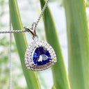 Luxurious Double Diamond Halo Trilliant Tanzanite Pendant