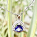 Luxurious Double Diamond Halo Trilliant Tanzanite Pendant