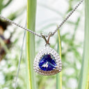 Luxurious Double Diamond Halo Trilliant Tanzanite Pendant