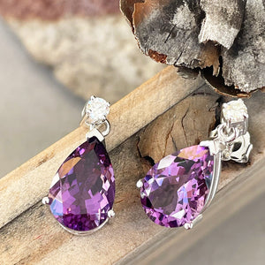 Luxurious Pear Cut Amethyst and Diamond Earrings