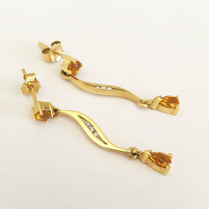 Mixed Shape Citrine & Diamond Drop Earrings