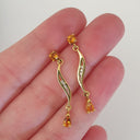 Mixed Shape Citrine & Diamond Drop Earrings