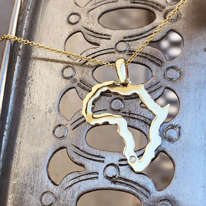 Petite Map of Africa Outline Pendant with Swiss Set Diamond