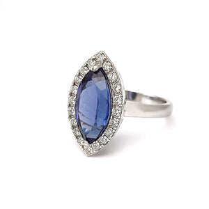 Marquise Cut Tanzanite and Diamond Halo Ring