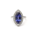 Marquise Cut Tanzanite and Diamond Halo Ring