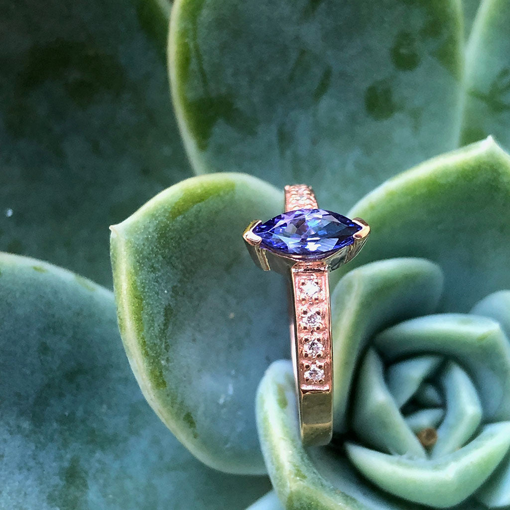 Gorgeous Marquise Tanzanite and Diamond Shouldered Rose Gold