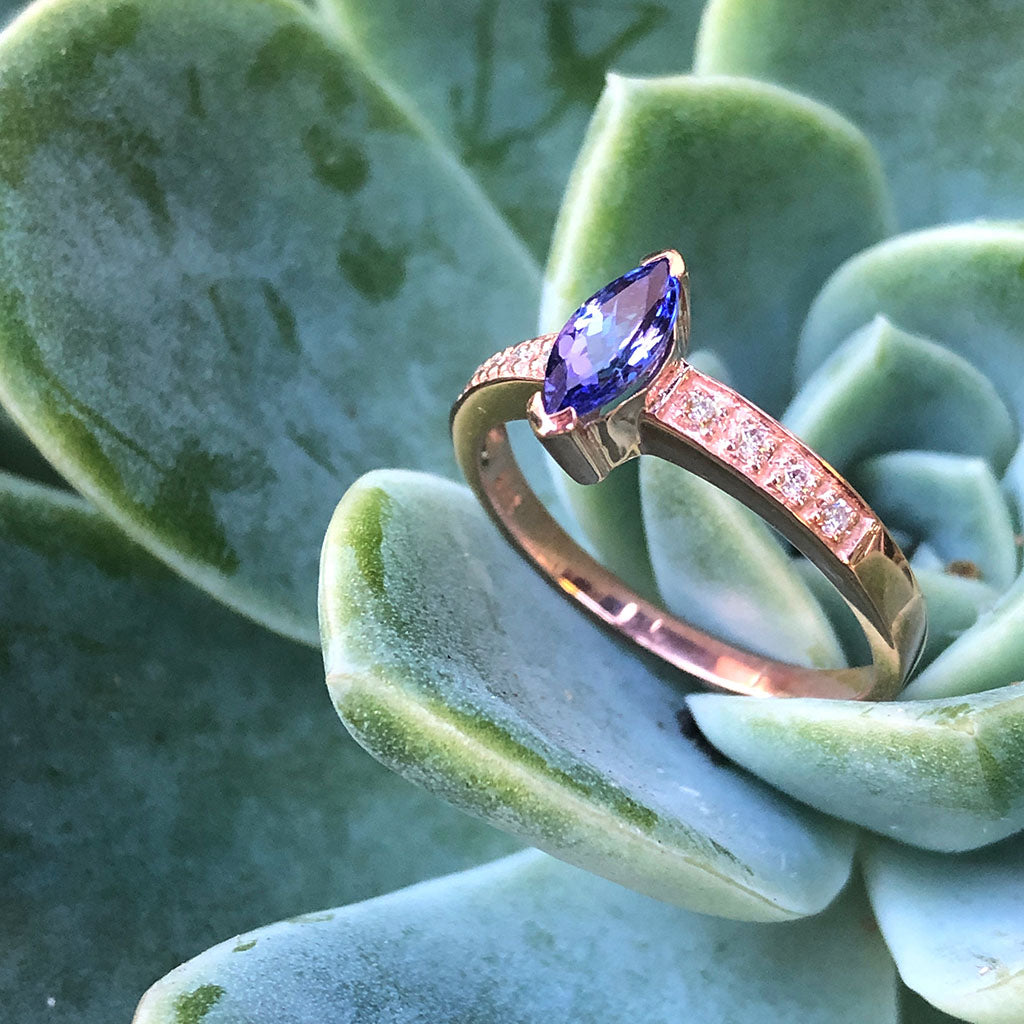 Gorgeous Marquise Tanzanite and Diamond Shouldered Rose Gold
