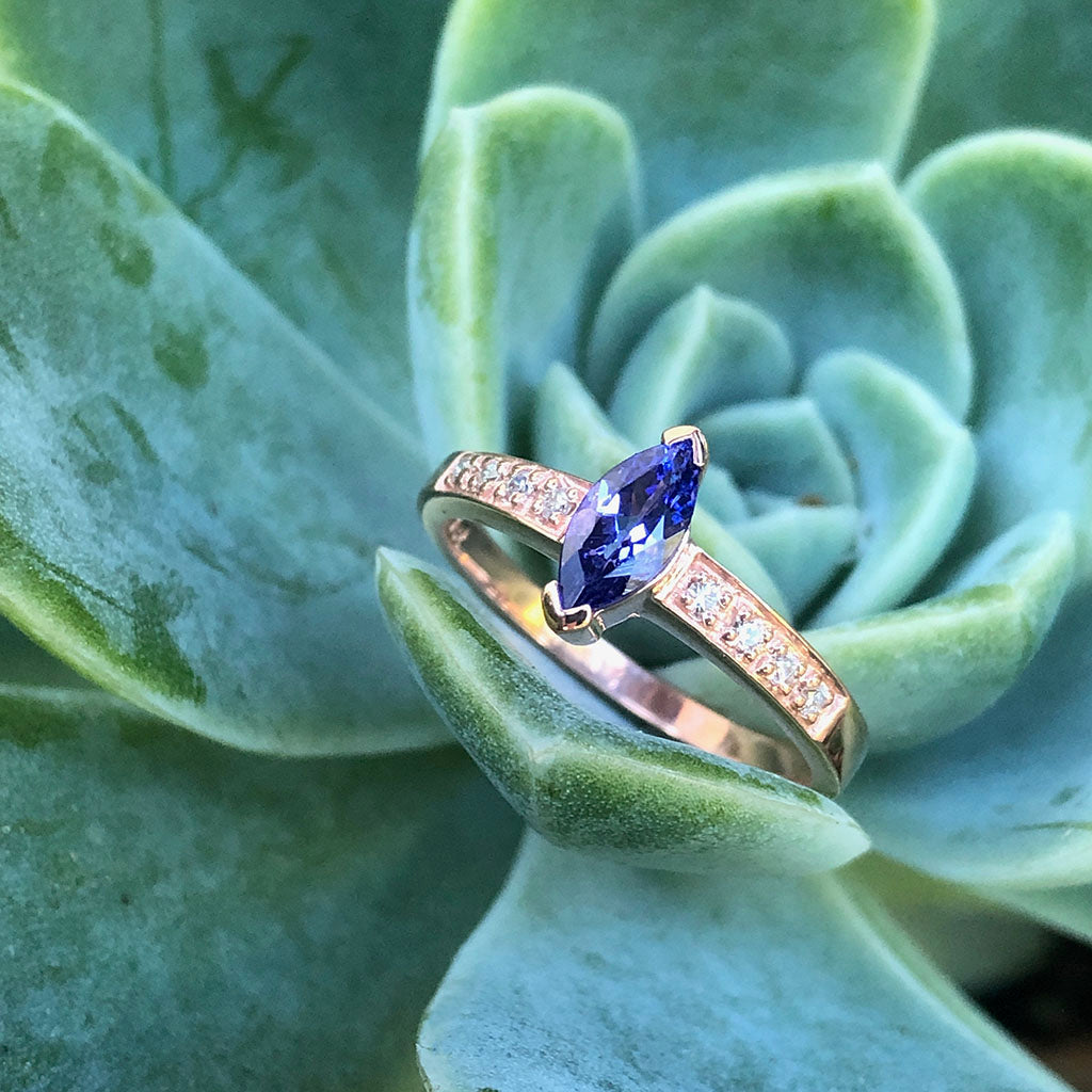 Gorgeous Marquise Tanzanite and Diamond Shouldered Rose Gold