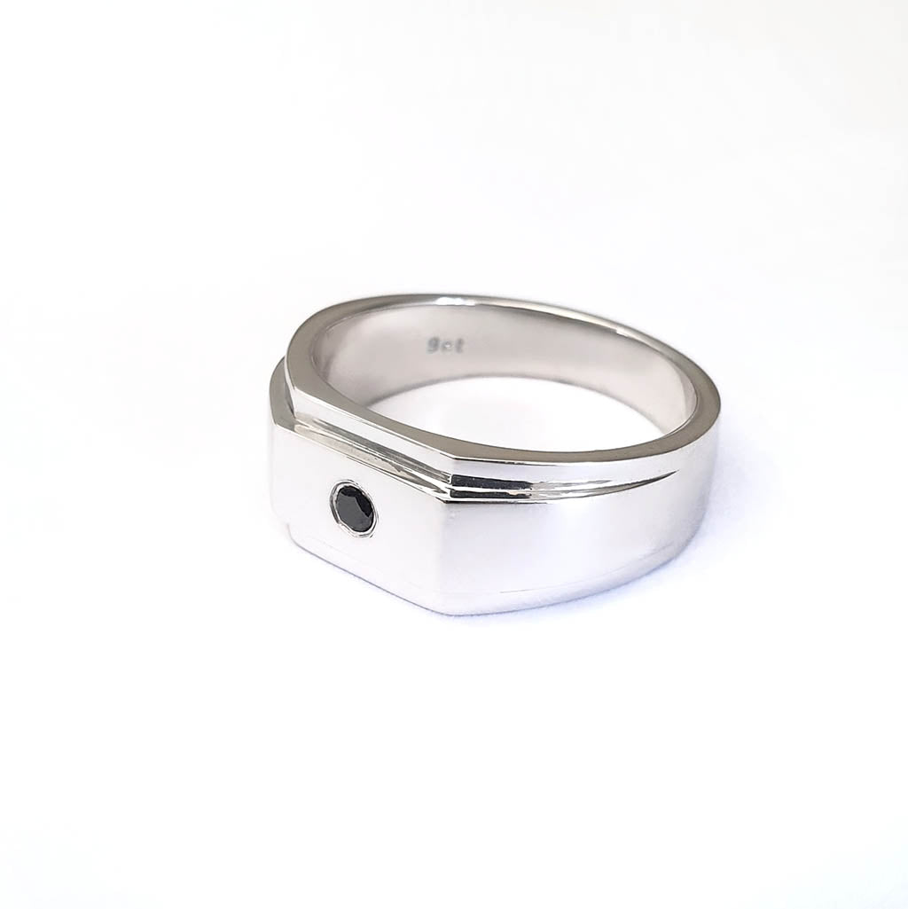 Mens / Unisex Solitaire Black Diamond Signet Ring