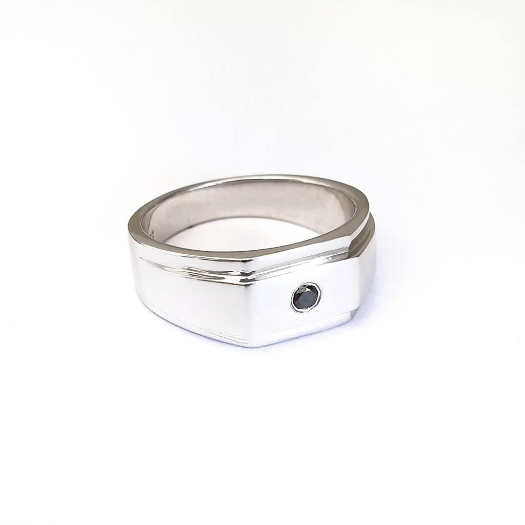 Mens / Unisex Solitaire Black Diamond Signet Ring