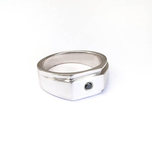 Mens / Unisex Solitaire Black Diamond Signet Ring
