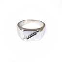 Mens  Unisex White Gold Signet Ring With Diagonal Black Diamond Detail
