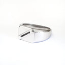 Mens  Unisex White Gold Signet Ring With Diagonal Black Diamond Detail