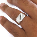 Mens  Unisex White Gold Signet Ring With Diagonal Black Diamond Detail