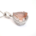 Modified Pear cut Morganite and Diamond Halo Pendant