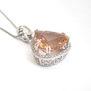 Modified Pear cut Morganite and Diamond Halo Pendant