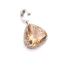 Modified Pear cut Morganite and Diamond Halo Pendant