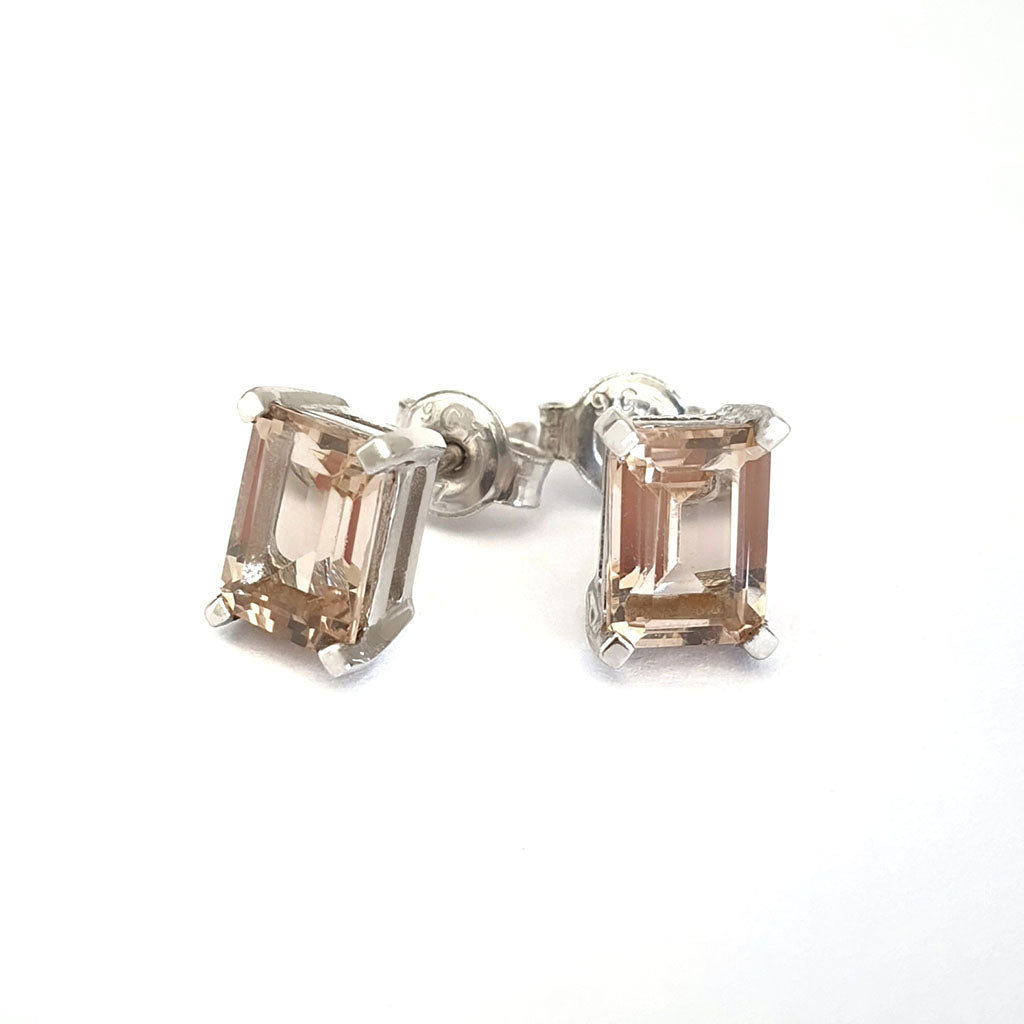  Morganite Emerald Cut Studs