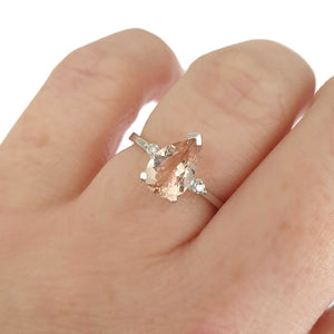 Morganite Pear Cut White Gold with Diamond Shoulder Highlight Ring