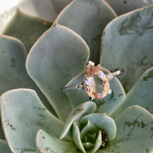 Morganite Pear Cut White Gold with Diamond Shoulder Highlight Ring