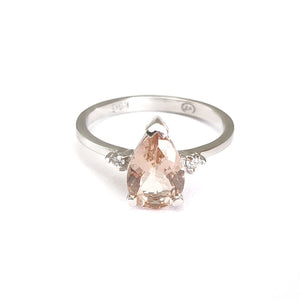 Morganite Pear Cut White Gold with Diamond Shoulder Highlight Ring