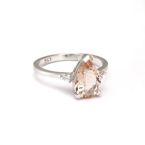Morganite Pear Cut White Gold with Diamond Shoulder Highlight Ring