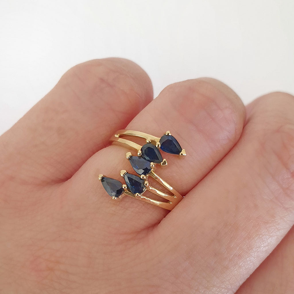 Multi Pear Cut Blue Sapphire Ring