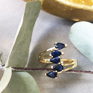 Multi Pear Cut Blue Sapphire Ring