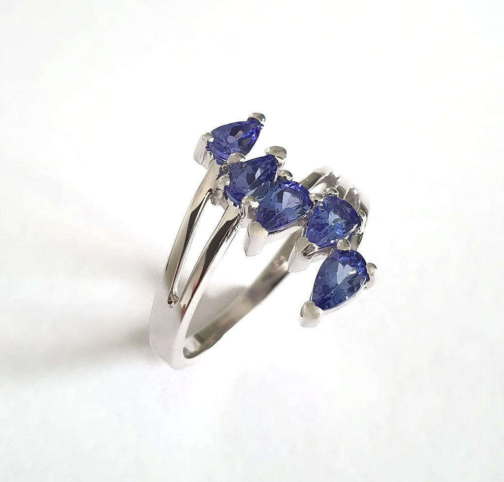 Multi Pear Cut Tanzanite White Gold Ring