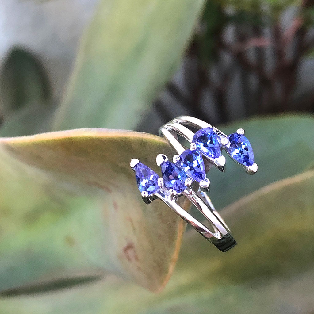 Multi Pear Cut Tanzanite White Gold Ring