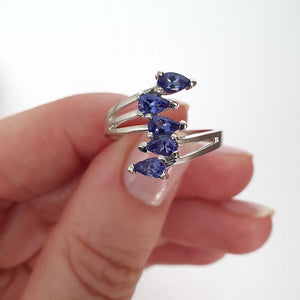 Multi Pear Cut Tanzanite White Gold Ring