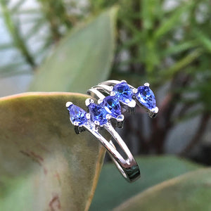 Multi Pear Cut Tanzanite White Gold Ring