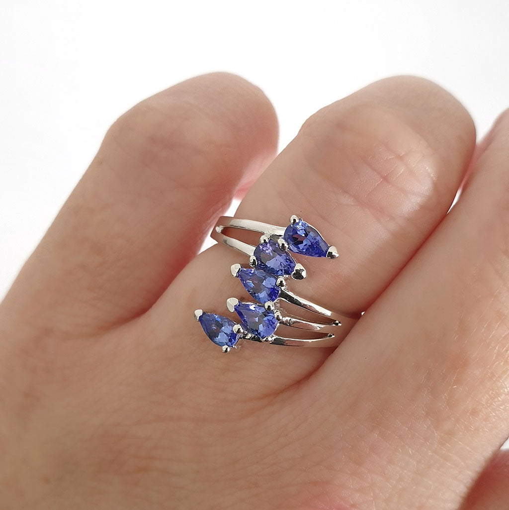 Multi Pear Cut Tanzanite White Gold Ring