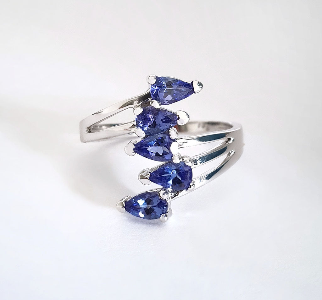 Multi Pear Cut Tanzanite White Gold Ring