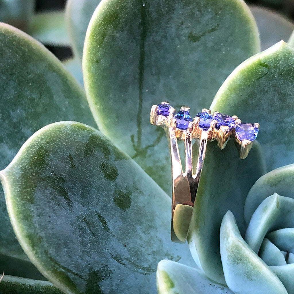 Multi Pear Cut Tanzanite Yellow Gold Ring