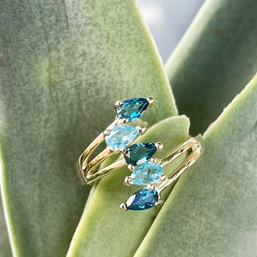 Multi Pear Cut Topaz and London Blue Topaz Ring