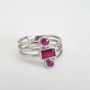 Multiband Octagonal and Round Cut Ruby Ring